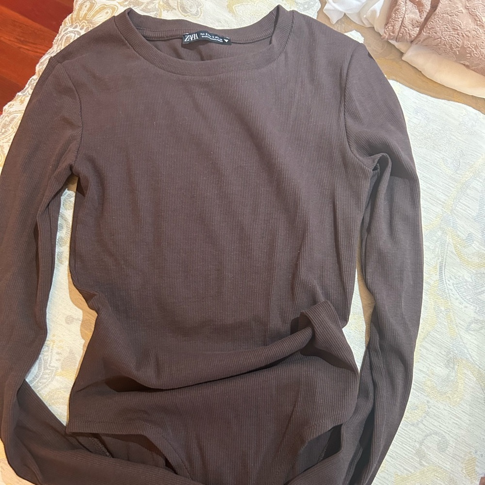 Zara Brown Cotton Rib Bodysuit
